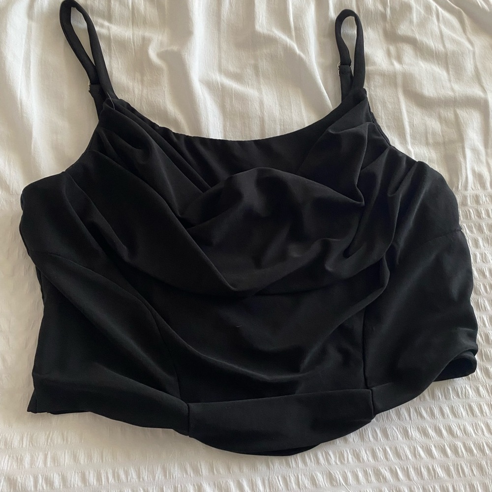 Better Be black cropped tank with gathered detail and cowl neckline size large